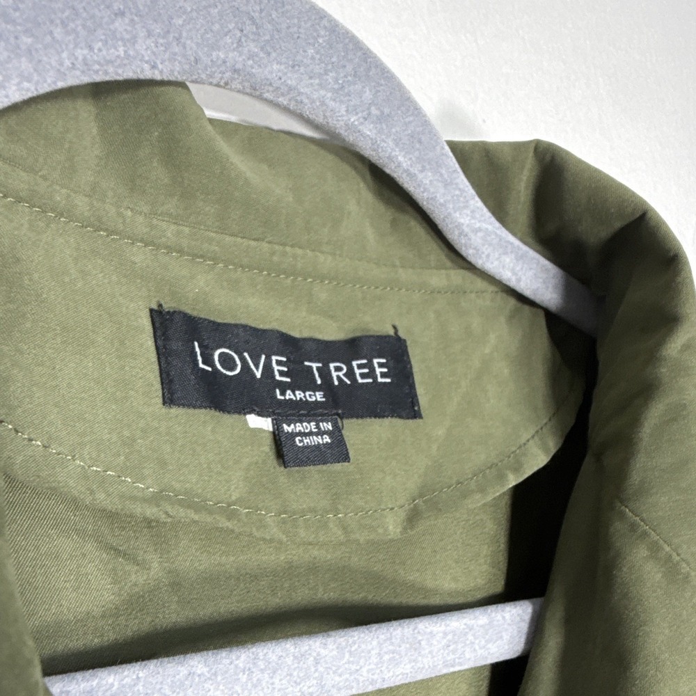 Love Tree Green Solid Shirt Dress L Collared Button Front Pockets Knee Twill - Picture 3 of 11